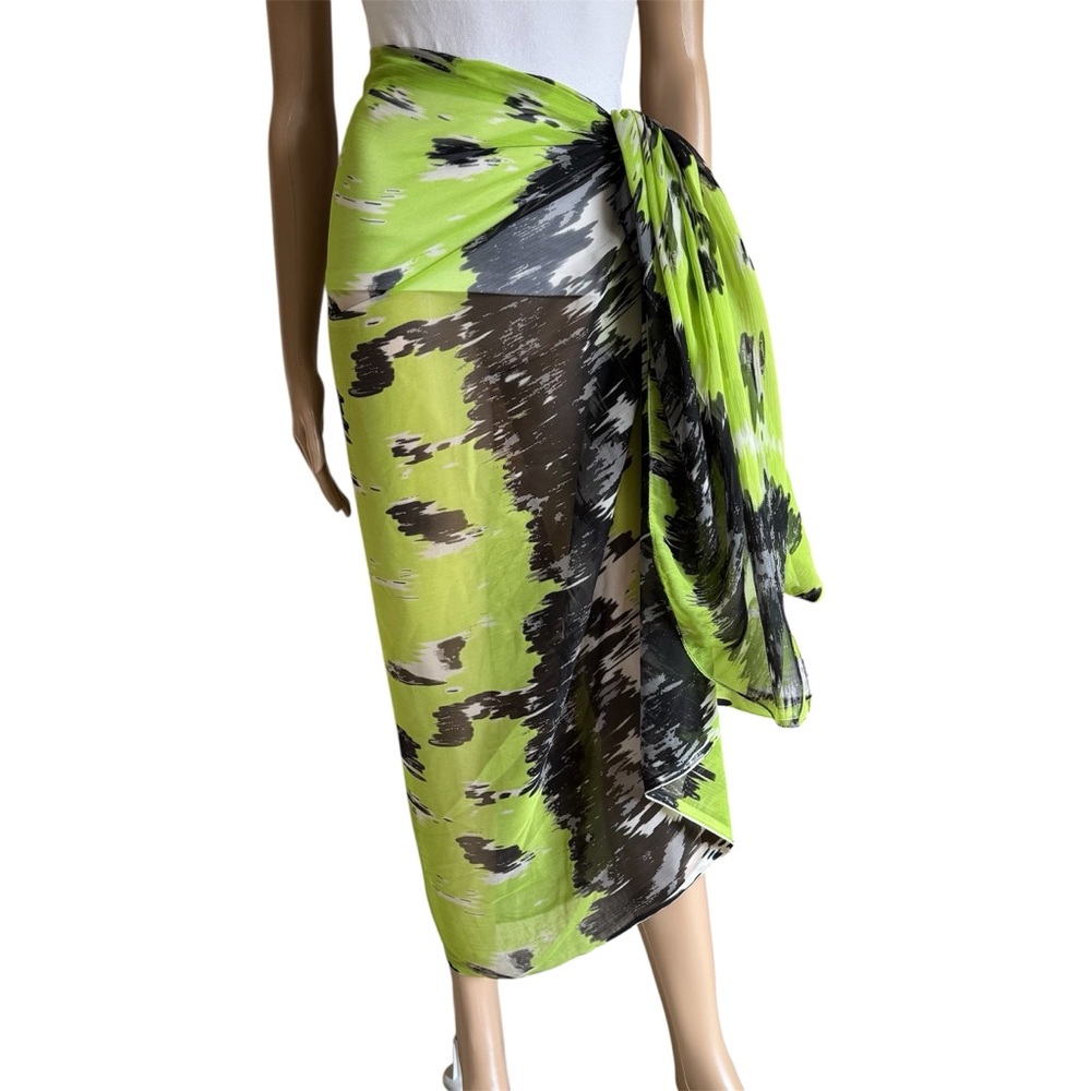 Vintage Lime Black Large Jumbo Oversized Square Sheer Scarf and Sarong Wrap